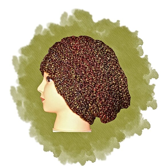 Knit Slouch Beanie Oversized Stretchy Brown Adult Teen Winter Hat - Picture 2 of 6